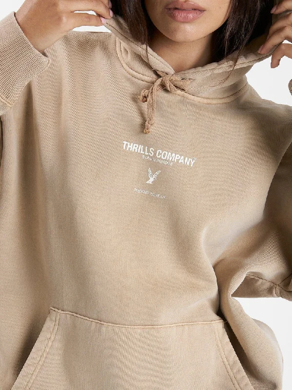 THRILLS Honour Slouch Womens Hoodie - Sand Hoodie with Full-Zip Functional Layering