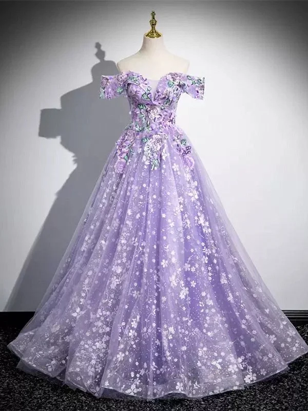 Off Shoulder Purple Lace Sweetheart Party Dress, Purple Sweet 16 Dress Tunics Luxurious high-end