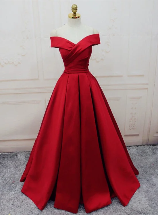 Popular Red Satin Off Shoulder Prom Dresses , Prom Party Dresses, Formal Gowns Tunics Luxurious high-end