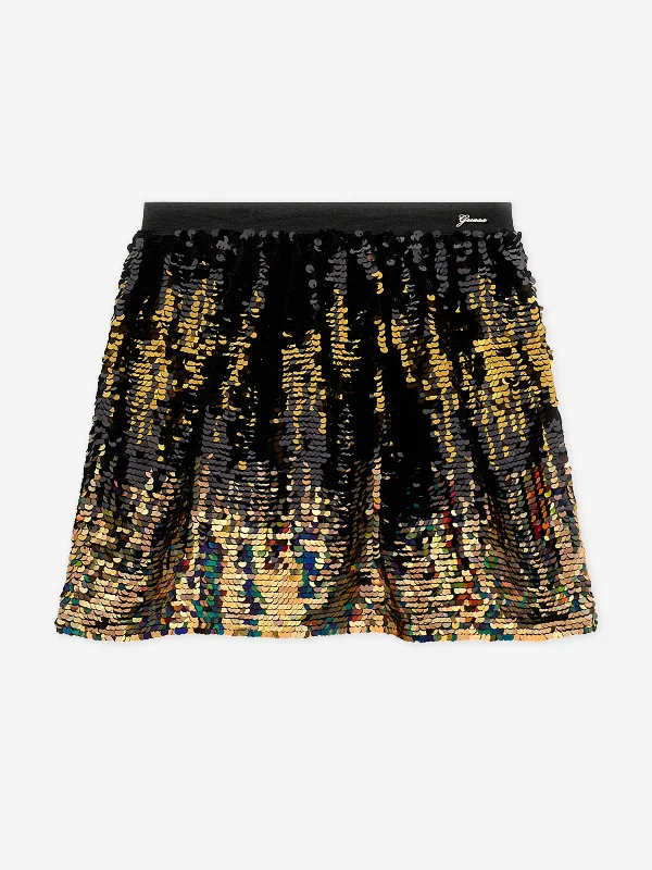 Guess Girls Sequins Midi Skirt in Black patchwork skirt art