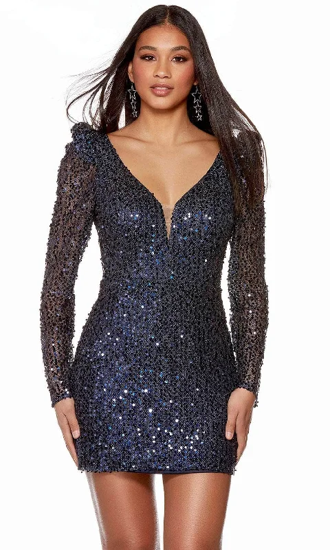 Alyce Paris 4789 - Puff Sleeve Cocktail Dress Crew Neckline Sporty