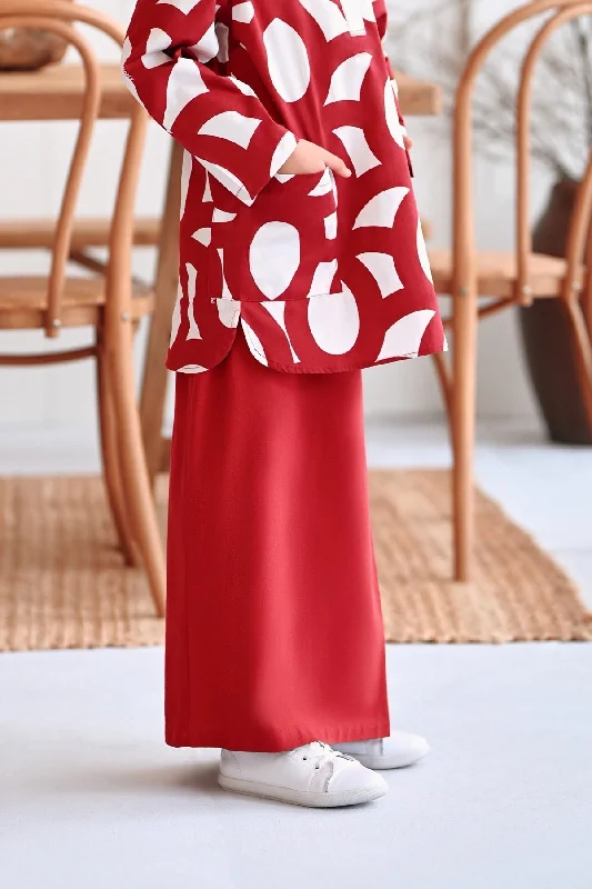 The Rehati Folded Skirt - Crimson Red slim fit skirt