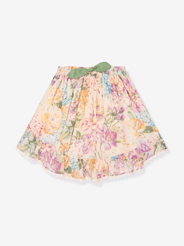 Zimmermann Girls Floral Halliday Flip Skirt in Multicolour wool skirt warm