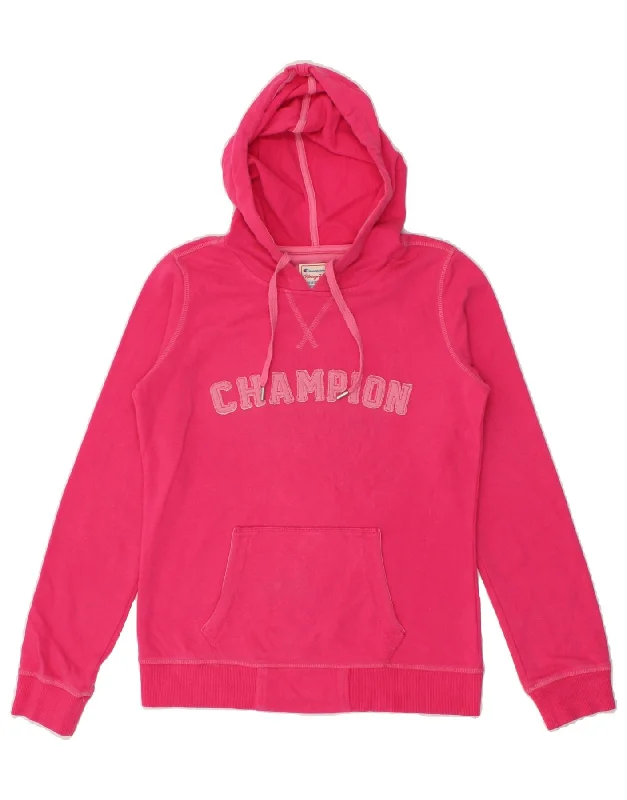 CHAMPION Womens Heritage Fit Graphic Hoodie Jumper UK 12 Medium Pink Hoodie with Hood Adjustable Protection