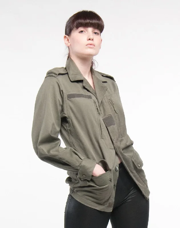 Ladies Army Green Vertical Pocket F2 Jacket Wool Fabric Cashmere Fabric Tweed Fabric