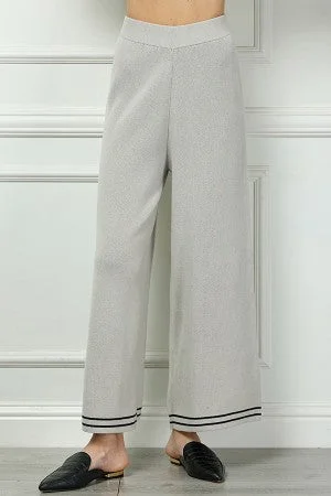Taupe & Blue Knit Pants Classic Stretch Pants