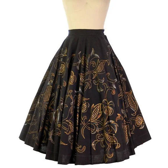 Vintage Hand Painted Cotton Circle Skirt 1940s Mexico 24" Waist Londy Of Mexico chiffon skirt airy