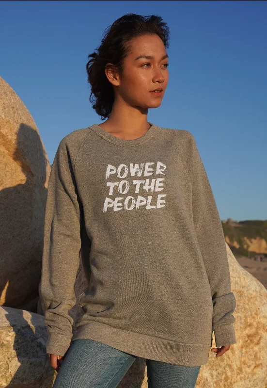 'Power To The People'  Unisex Soft-Fleece Sweatshirt - Heather Grey Hoodie with Cuffed Sleeves Snug Secure