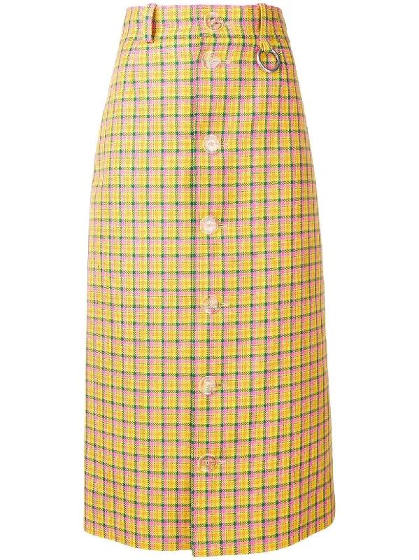 high waisted check print midi skirt wool skirt sturdy