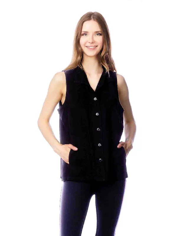 Tianello TENCEL™  Sleeveless "Oxford" Vest Jacket with Side Pockets Hoodie Zip-Up Jacket Button-Up Jacket