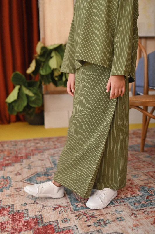 The Tanah Folded Skirt - Olive Stripe denim skirt classic