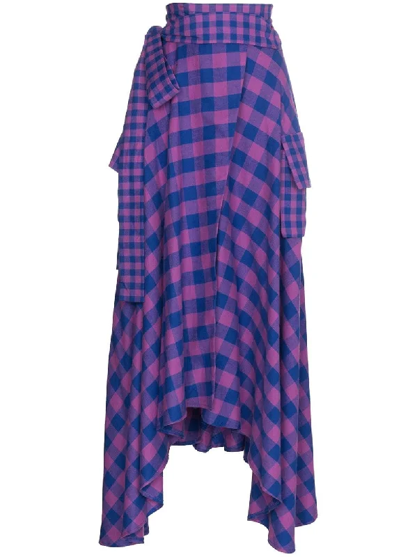 Asymmetric Check Maxi Skirt zip skirt side