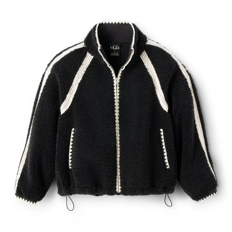 UGG® Nikia Crochet UGGfluff Jacket (Women) - Black V-Neck Jacket Boat Neck Jacket Square Neck Jacket