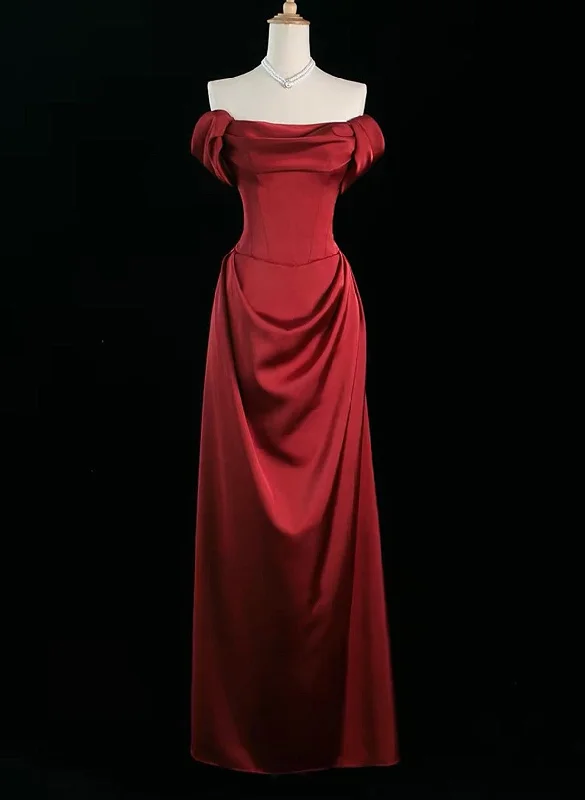 Wine Red Satin Simple Long Party Dress, A-line Wine Red Prom Dress Tunics Custom made