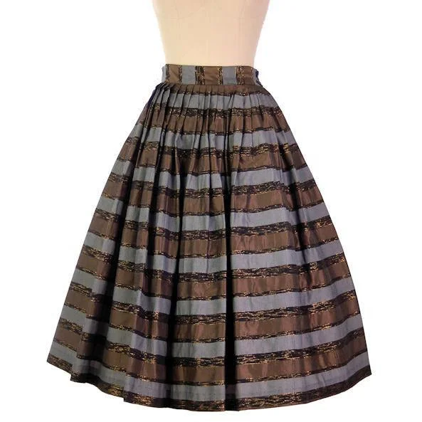 Vintage Metallic Taffeta Skirt Copper/Steel/Gold 1950s Pleated 28" Waist cashmere skirt fine