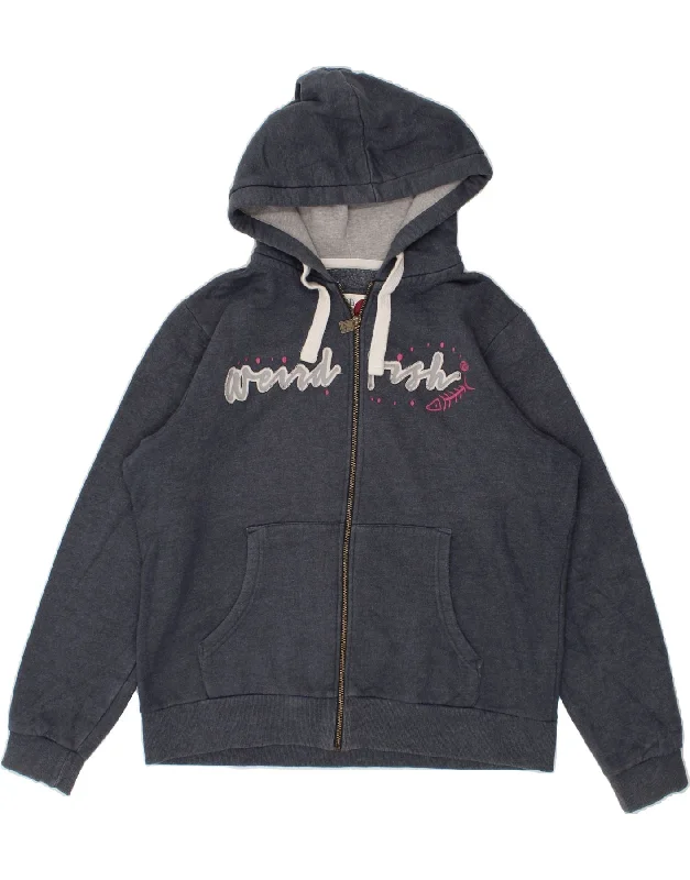 WEIRD FISH Womens Oversized Zip Hoodie Sweater UK 16 Large Navy Blue Hoodie with Thumb Holes Functional Cozy
