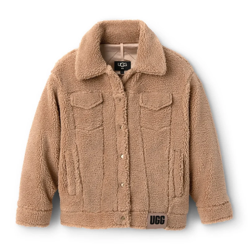 UGG® Frankie Sherpa Trucker Jacket (Women) - Camel Collared Jacket Crew Neck Jacket Turtle Neck Jacket