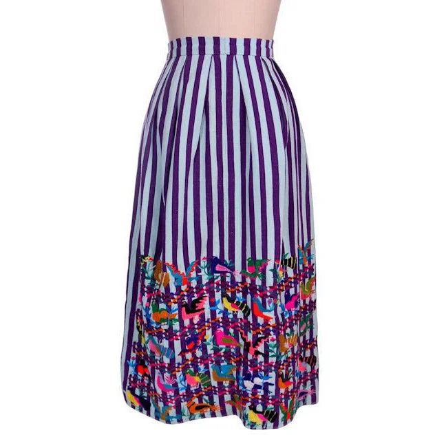 Vintage Skirt Hand Woven w/ Hand Embroidery Embroidered Birds 1940s low waist skirt