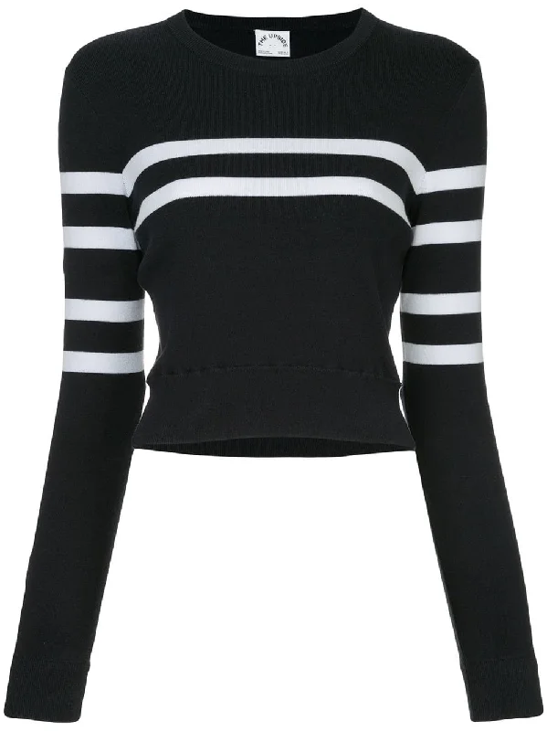 stripe detail cropped sweatshirt Hoodie with High Neck Warm Protective