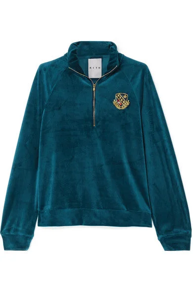 Ali embroidered velour sweatshirt Hoodie with Frayed Bohemian Relaxed