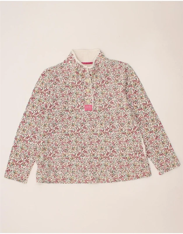 JOULES Womens Button Neck Sweatshirt Jumper UK 18 XL Multicoloured Floral Hoodie with Applique Textured Unique