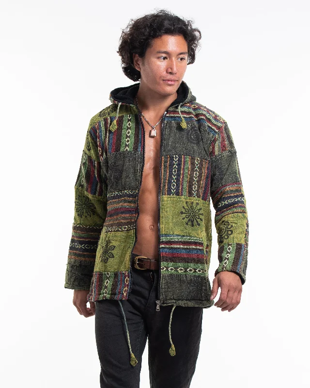 Patchwork Stone Washed Cotton Jacket in Green 01 Hoodie Zip-Up Jacket Button-Up Jacket