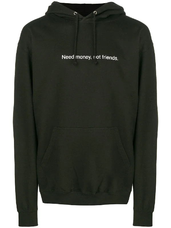 Need Money, Not Friends print hoodie Hoodie with Mock Neck Collared Structured