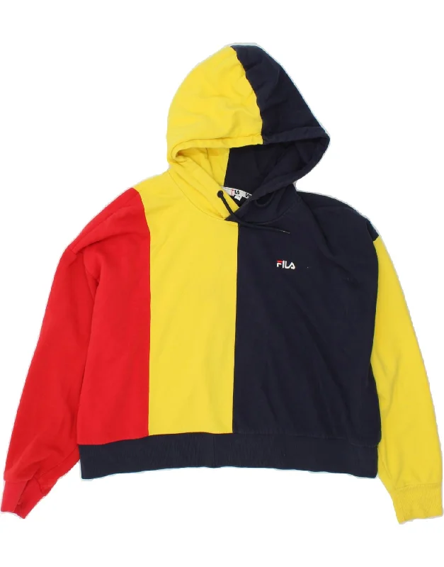 FILA Womens Oversized Crop Hoodie Jumper UK 14 Medium Multicoloured Hoodie with Hem Contrast Bold Stylish