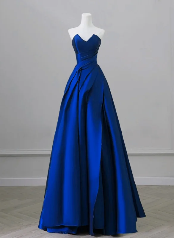 Royal Blue Satin A-line Simple Long Party Dress, Royal Blue Prom Dress Tunics Modern contemporary