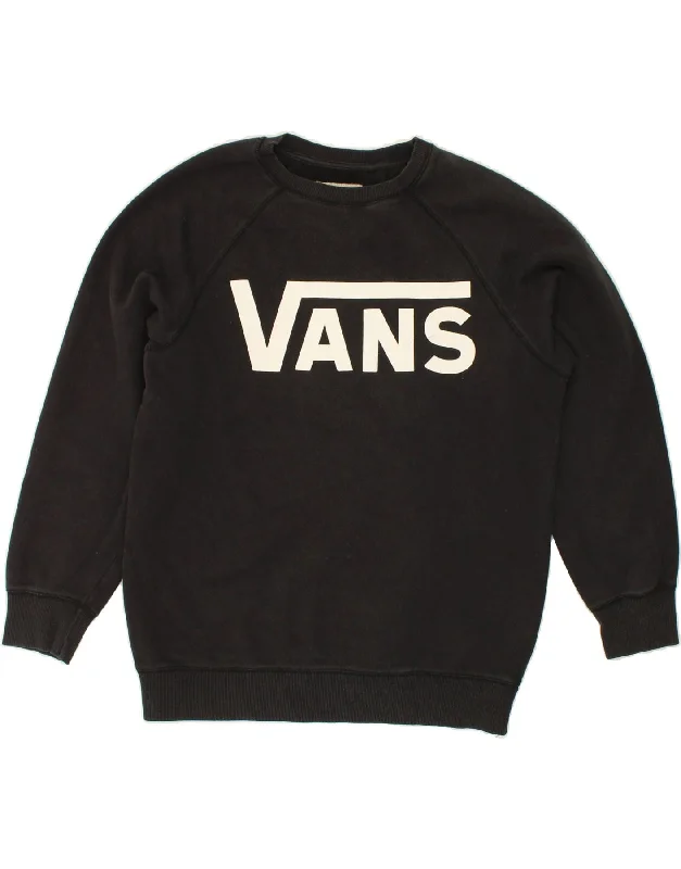 VANS Womens Graphic Sweatshirt Jumper UK 16 Large Black Cotton Hoodie with Lining Warm Insulated