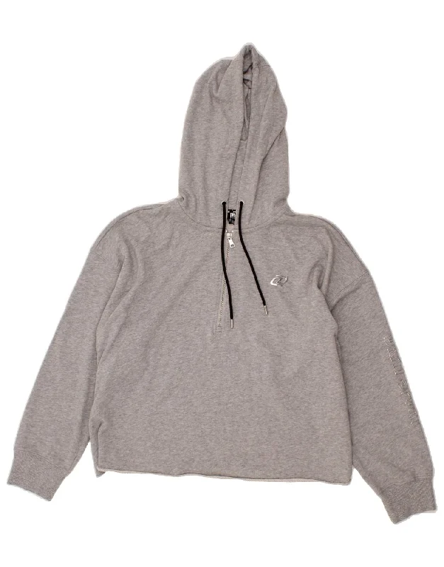 DKNY Womens Oversized Graphic Hoodie Jumper UK 18 XL Grey Cotton Hoodie with High-Low Hem Asymmetrical Trendy