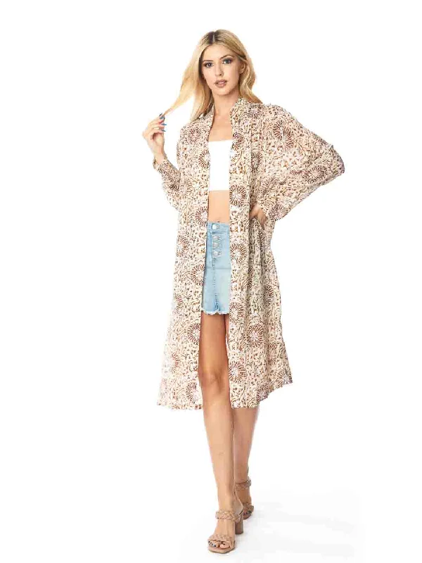 Tianello Sueded CUPRO™  Print "Medallion" Long "SELENA"  Duster Jacket Front Pockets Side Pockets Patch Pockets