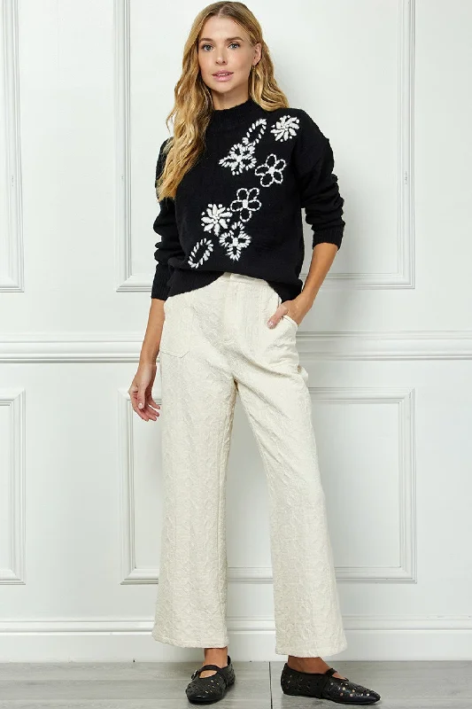 Cream Textured Pants Chic Wool Trousers