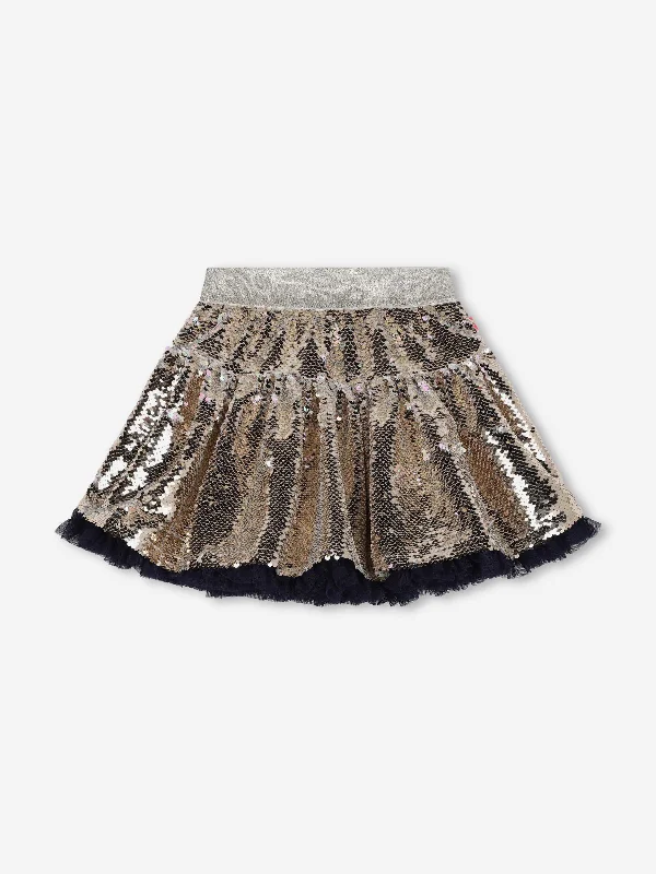 Billieblush Girls Sequin Skirt in Gold asymmetrical skirt cut