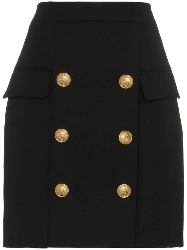button embellished mini skirt cashmere skirt soft