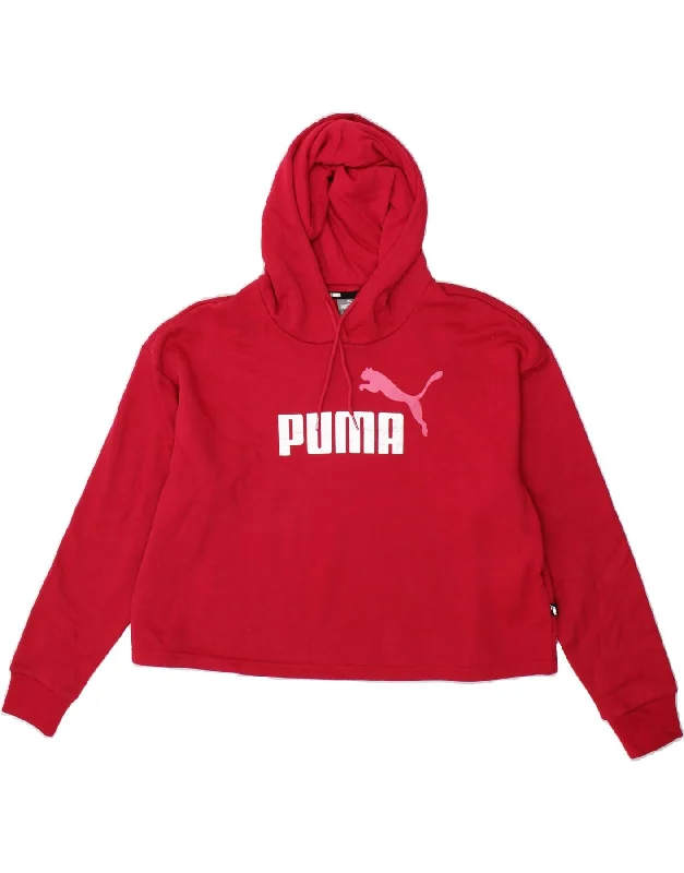 PUMA Womens Oversized Crop Graphic Hoodie Jumper UK 12 Medium Pink Cotton Hoodie with Ribbed Cuffs Snug Fit Comfort