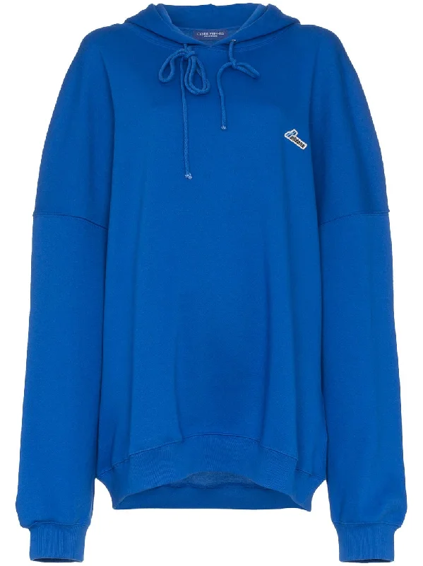 blue oversized logo patch cotton hoodie Hoodie with Turtle Neck Cozy Winter