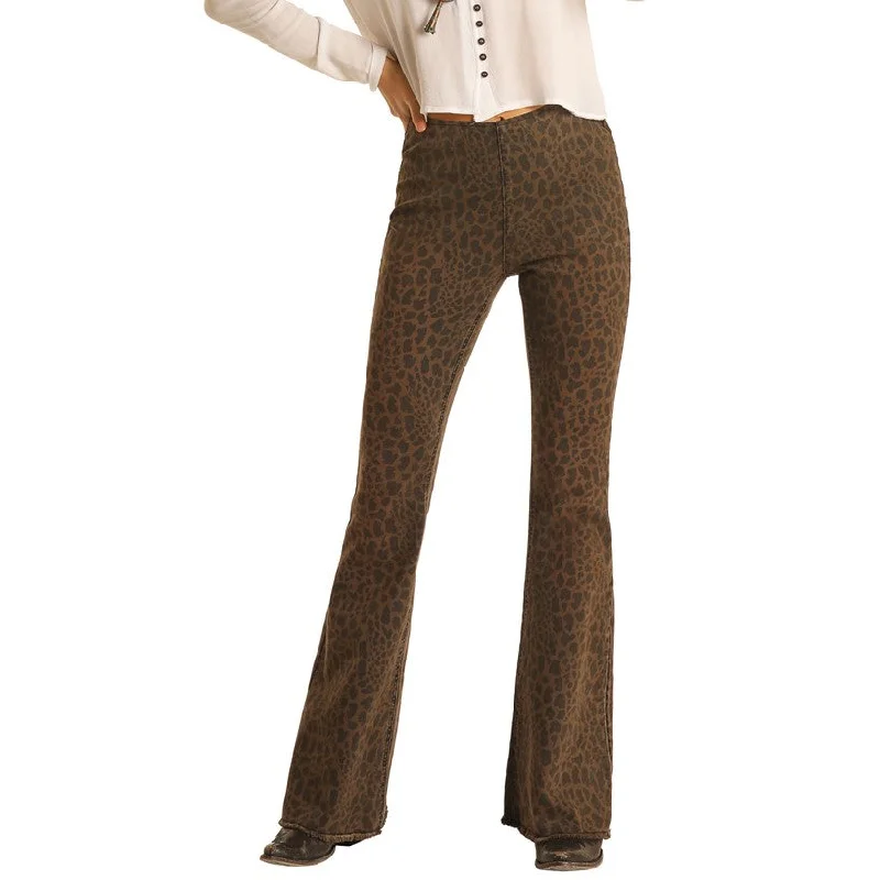 Rock & Roll Denim Ladies Bargain Bell High Rise Flare Pants WPH2663 Trendy Printed Pants