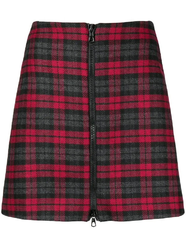 checked zip front skirt silk skirt elegant