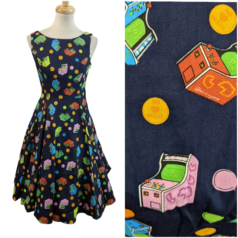 H&R London Navy Arcade Amusement Swing Dress Tunics Trendy modern