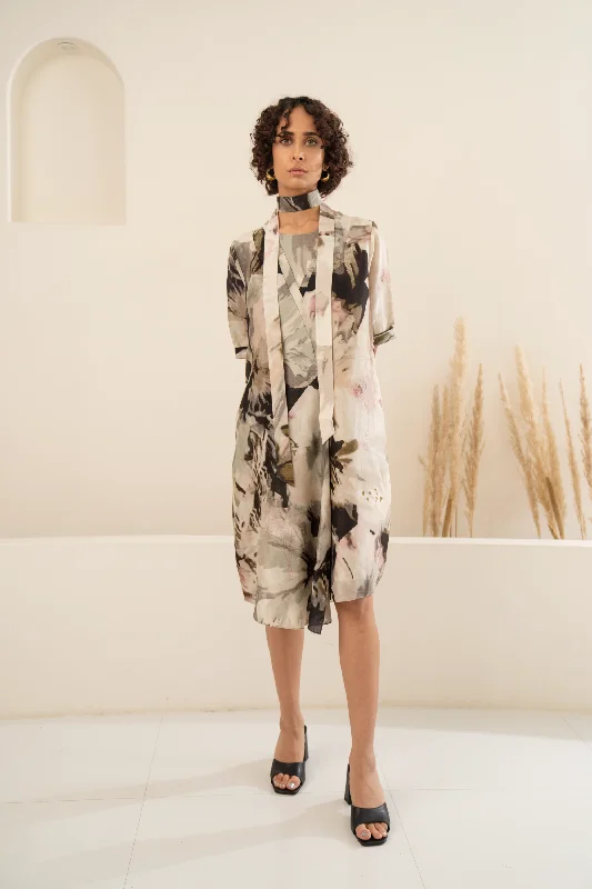 Scattered Petals Chanderi Asymmetrical Dress Tunics Party sparkling
