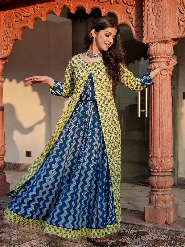 Divena Yellow Shurg Style Cotton kurta with Skirt casual skirt length