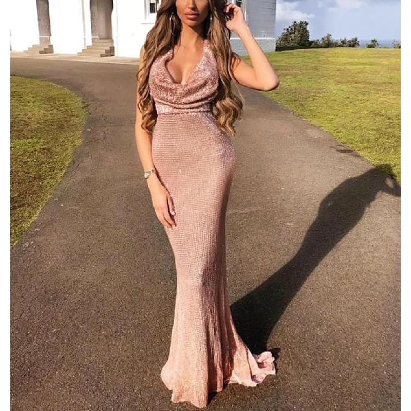 Sparkly Sequin Mermaid Halter Backless Sexy Prom Dresses, FC2278 Tunics Lace romantic