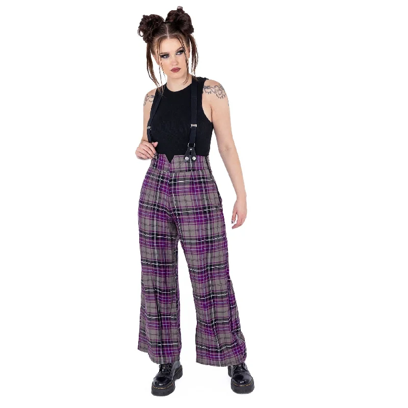 IMELDA PANTS - GREY/PURPLE CHECK Trendy Printed Leggings