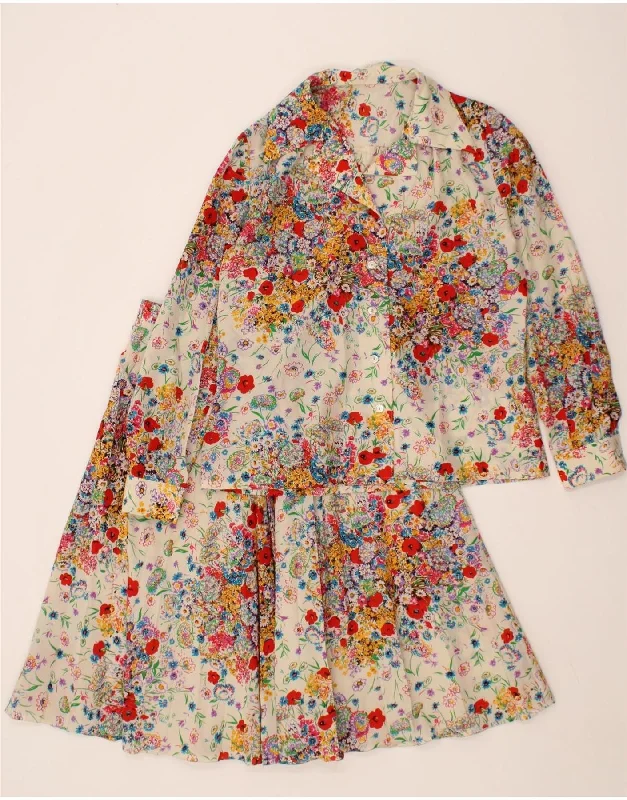 VINTAGE Womens 2 Piece Skirt Set UK 14 Large W28  Multicoloured Floral flowy skirt hem