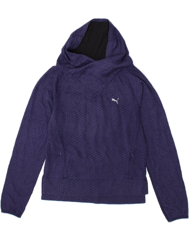 PUMA Womens Sweatshirt Jumper UK 10 Small Purple Spotted Polyester Graphic Hoodie Design Print