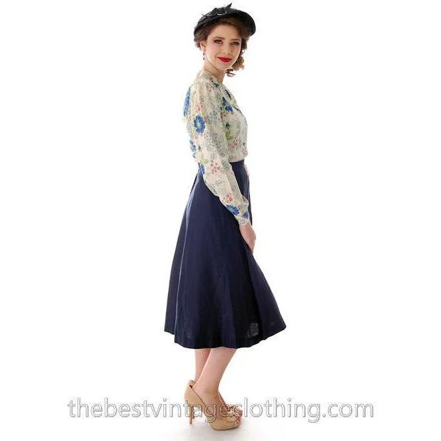 Vintage 1950s Skirt Navy Blue Fullish Courteena Small 26 Waist leather skirt durable