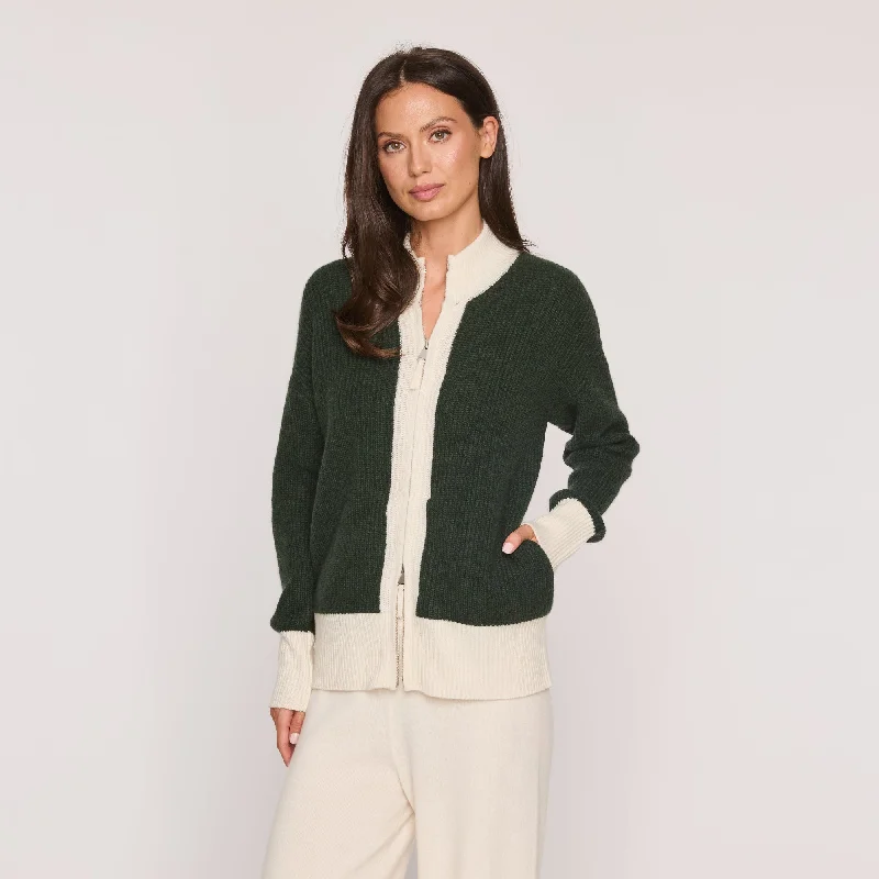 Colorblock Ribbed Zip Jacket Welt Pockets Slit Pockets Flap Pockets