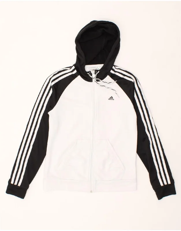 ADIDAS Womens Zip Hoodie Sweater UK 12 Medium White Colourblock Polyester Hoodie with Logo Branding Identity