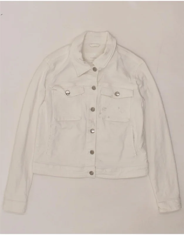 HUGO BOSS Womens Denim Jacket UK 10 Small White Cotton Print Jacket Jacquard Jacket Patchwork Jacket